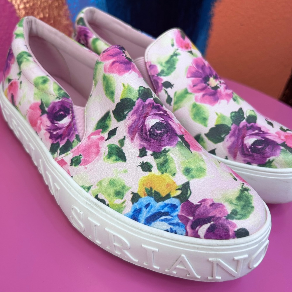 Christian Siriano Womens‎ 7.5 Slip On Sneakers Pink Floral Platform EUC